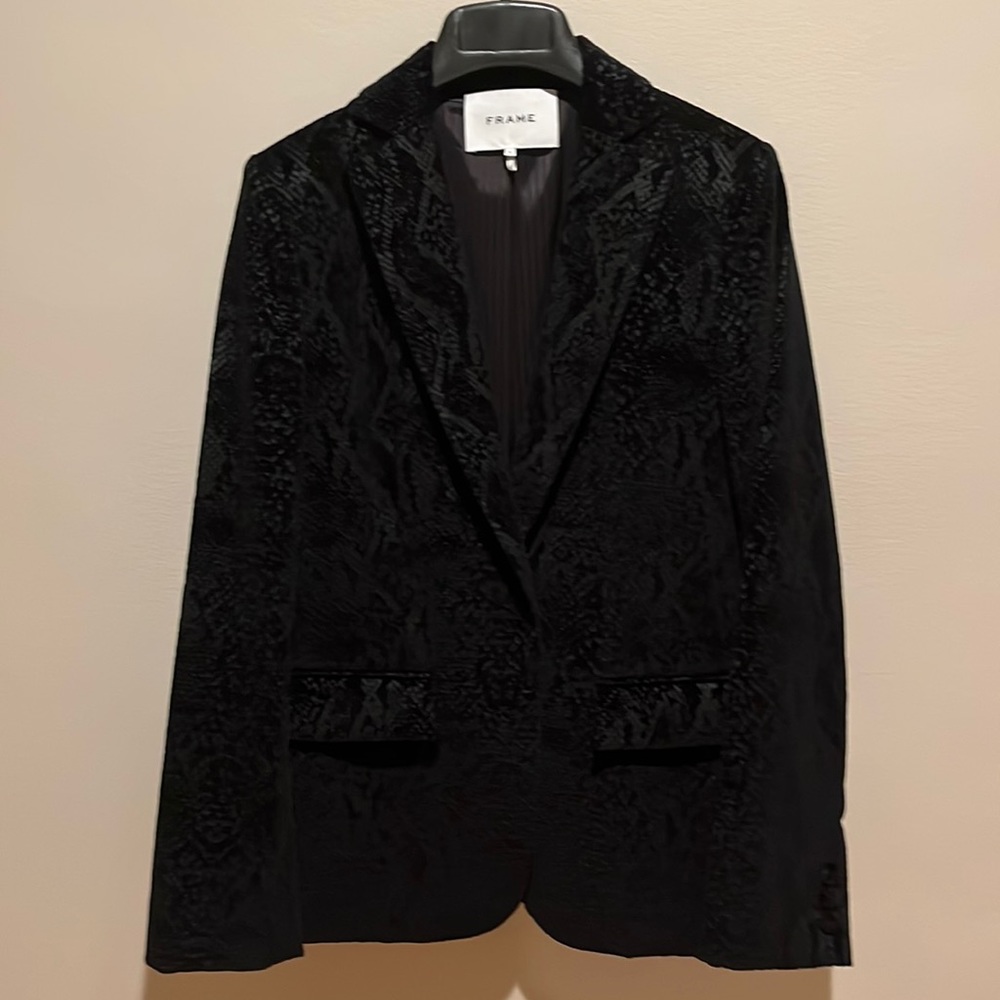 Frame Black Snake Print Velvet Blazer, Size 4